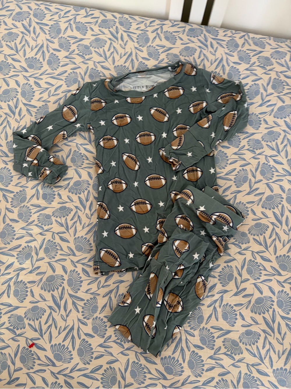 Green Football-Print Kids Pajama Set - Long Sleeve Top & Pants